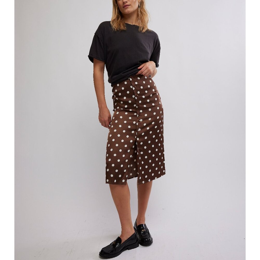Free People Brown Polka Dot Midi Skirt